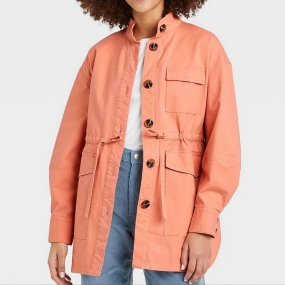 NEW Universal Thread Peach Coral Orange Utility Jacket Womens Capsule Coat Sz L - Picture 1 of 8